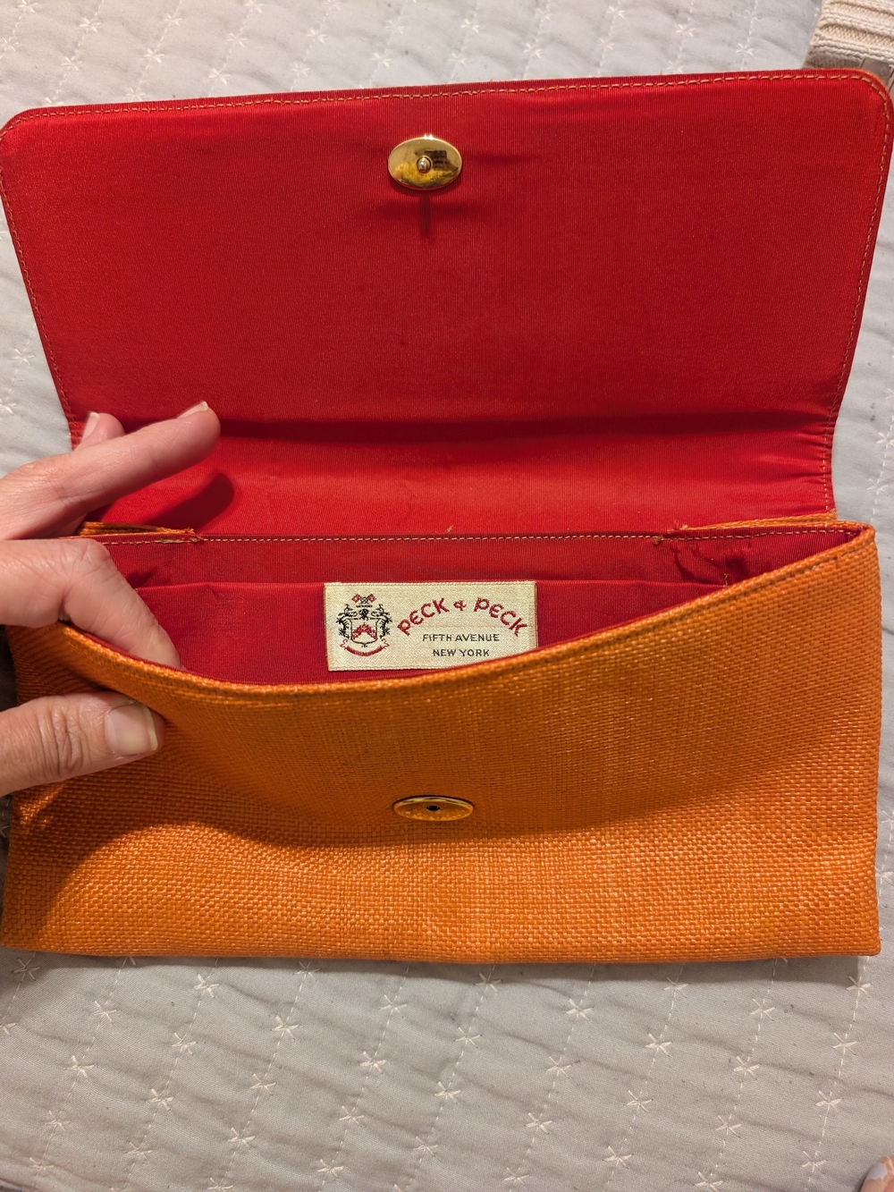 Vintage Mid Century Peck & Peck Fifth Avenue Woven Straw Clutch Bag